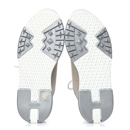 Hermes Metallic Technical Canvas Goatskin Bouncing Sneakers 37 White 5 of 9