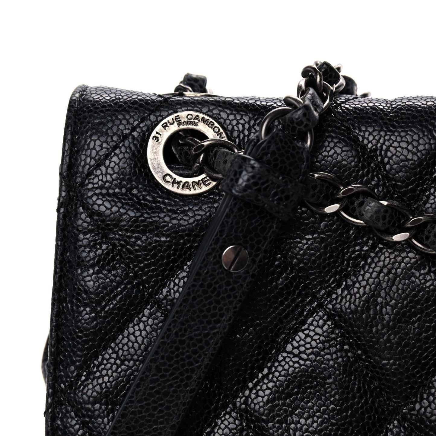 Crumpled Grained Calfskin Jumbo CC Crave Flap Black