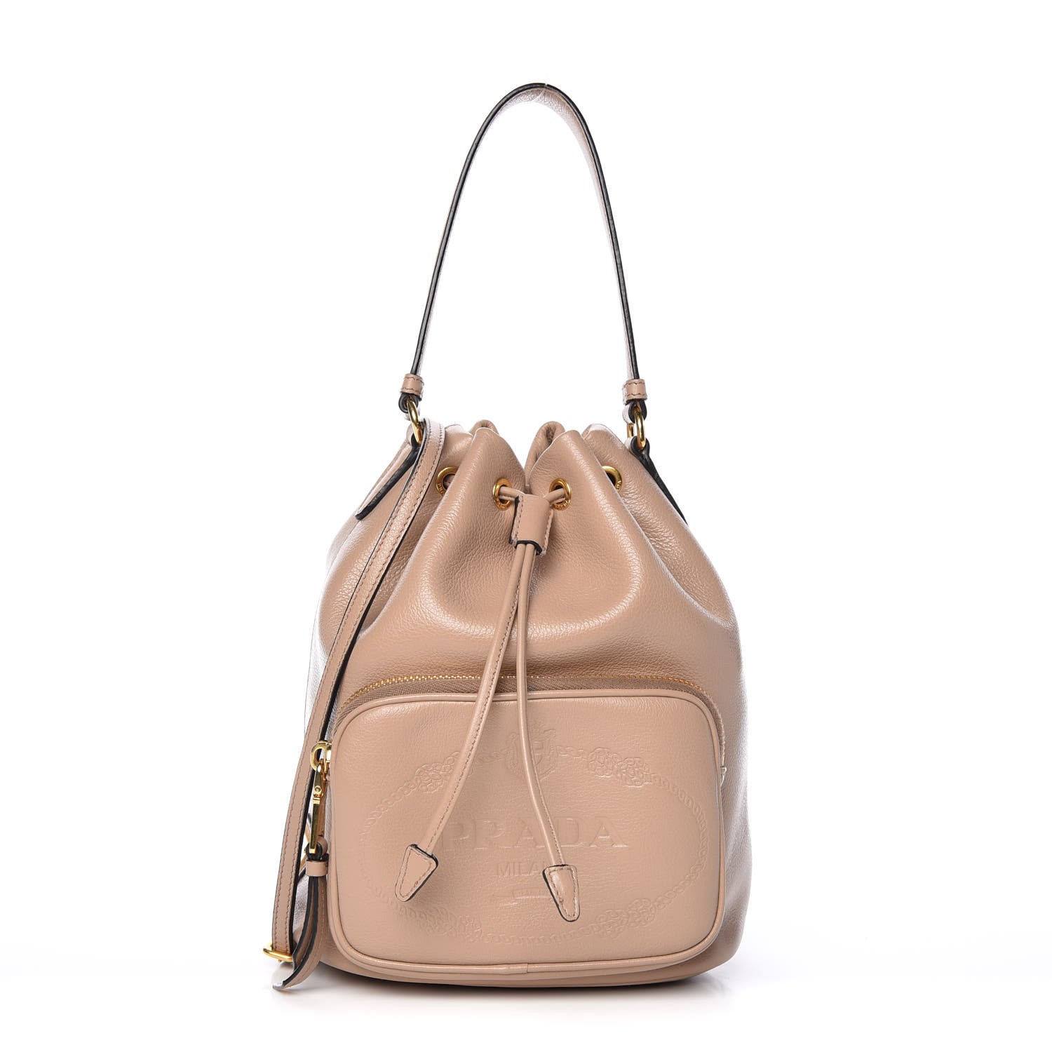 Prada Glace Calfskin Embossed Bucket Bag Cammeo 1 of 10