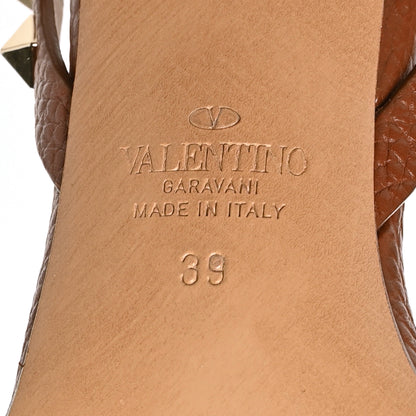 Valentino Garavani Pebbled Calfskin Rockstud Ankle Strap 60mm Sandals 39 Bright Cognac 7 of 7