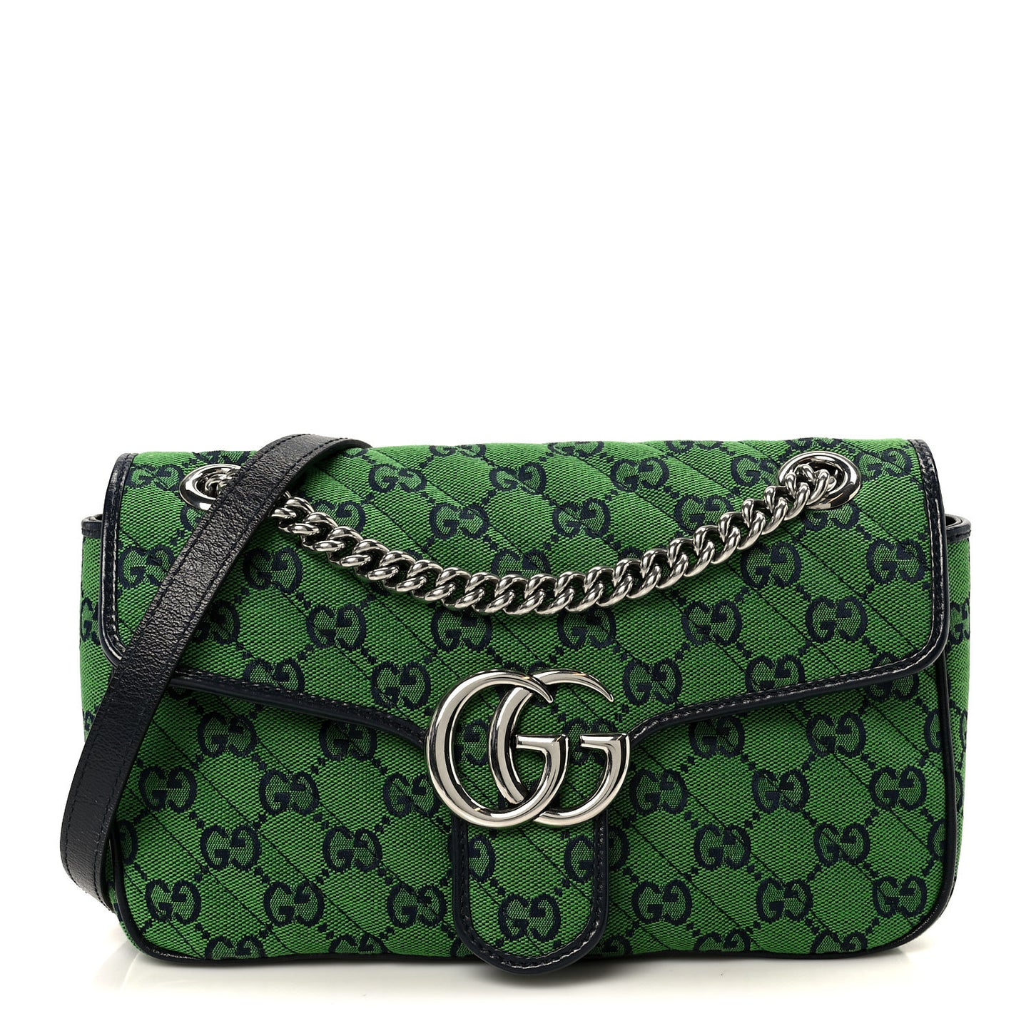 Monogram Multicolor Matelasse Diagonal Small GG Marmont Shoulder Bag Green Blue