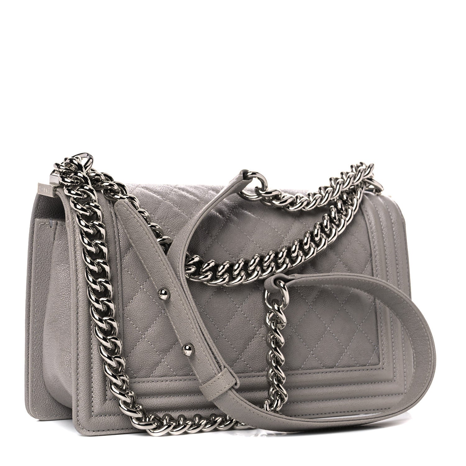 Chanel Caviar Quilted Medium Boy Flap Light Grey 2 of 9