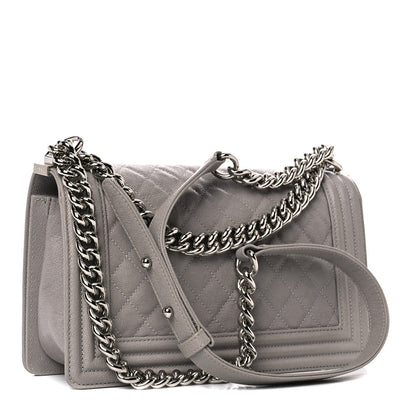 Chanel Caviar Quilted Medium Boy Flap Light Grey 2 of 9