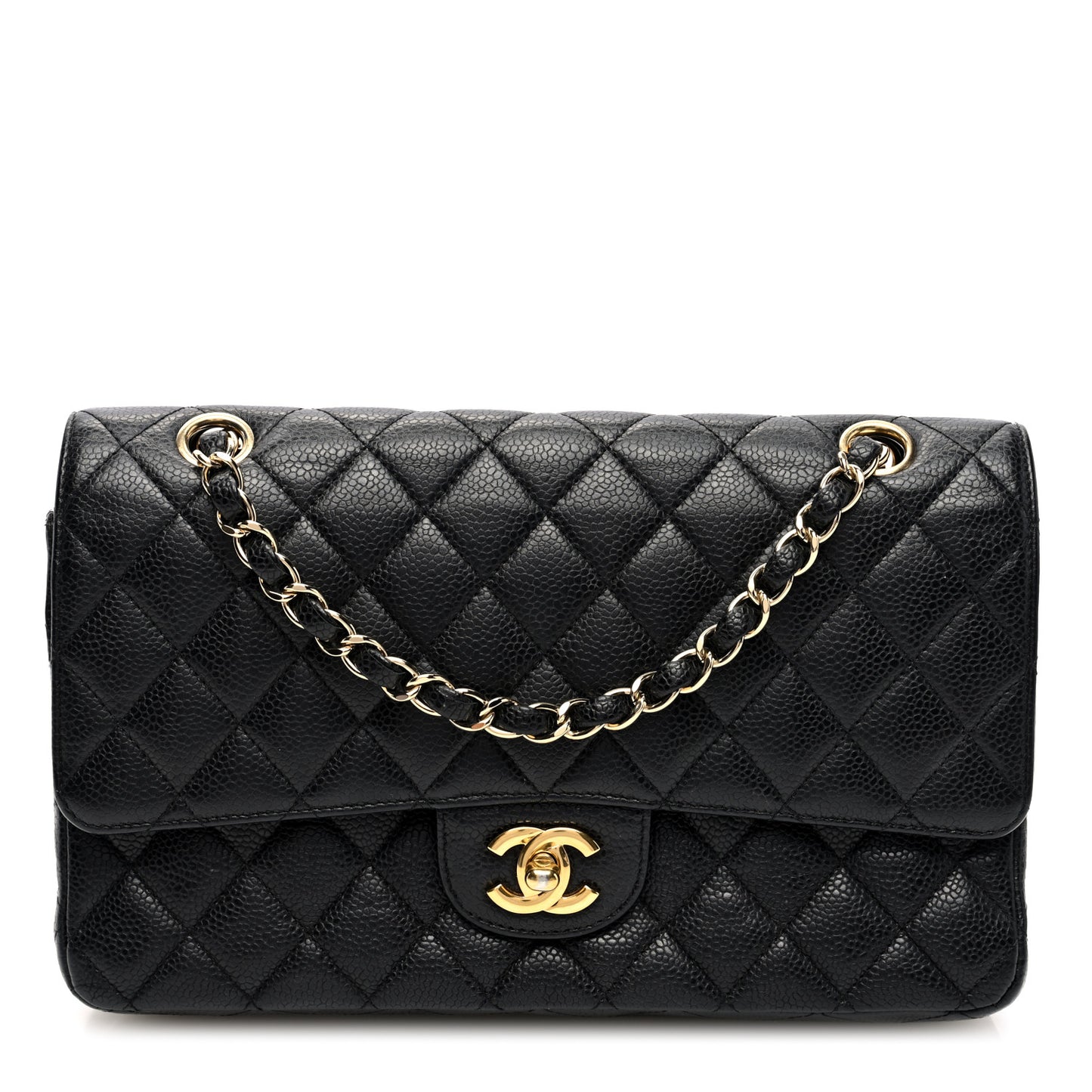 Caviar Quilted Medium Double Flap Black