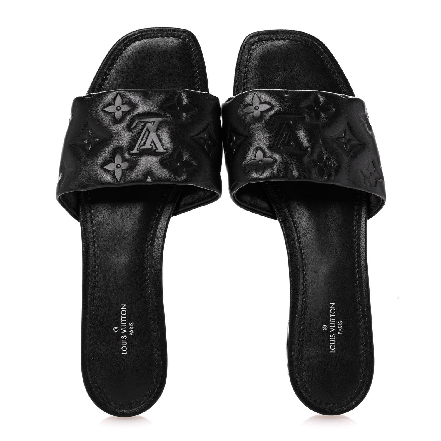Louis Vuitton Lambskin Embossed Monogram Revival Flat Mules 39 Black 2 of 9