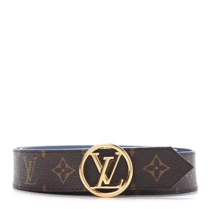 Louis Vuitton Calfskin Monogram 35mm LV Circle Reversible Belt 80 82 Denim Blue 1 of 6