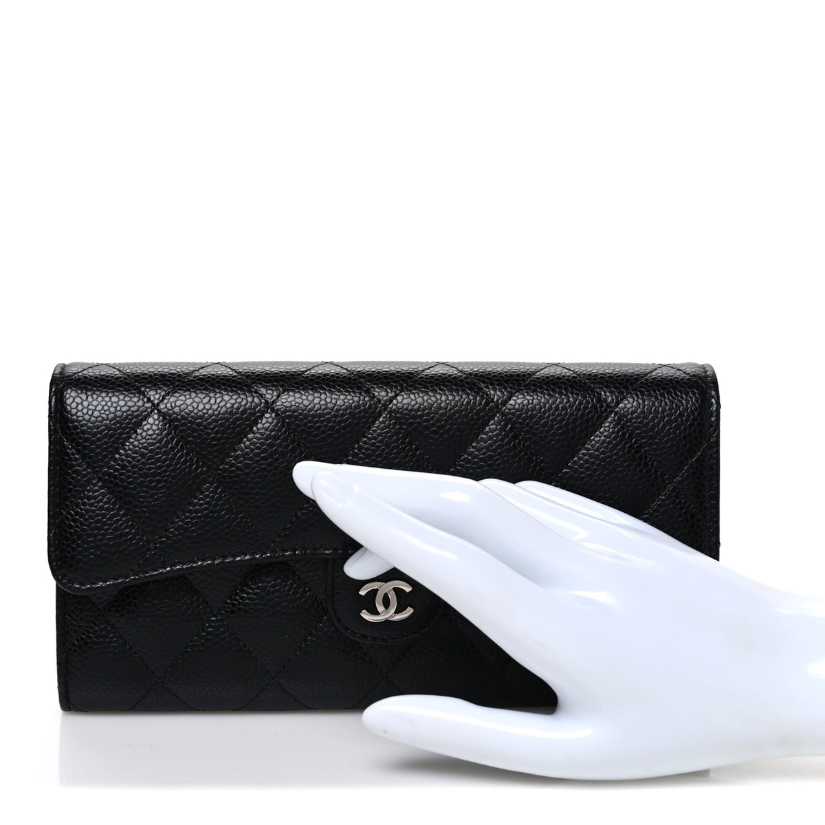 Caviar Quilted Large Gusset Flap Wallet Black