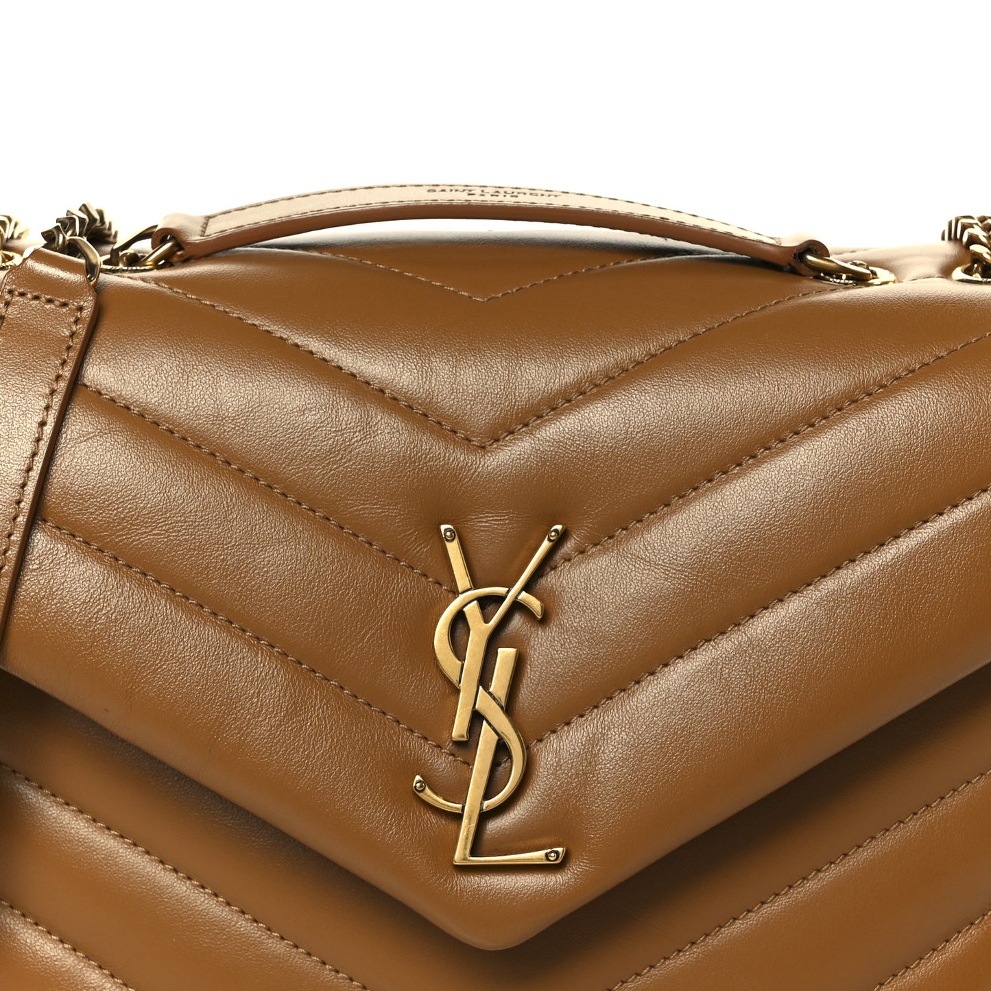 Calfskin Y Quilted Monogram Small Loulou Chain Satchel Dark Natural