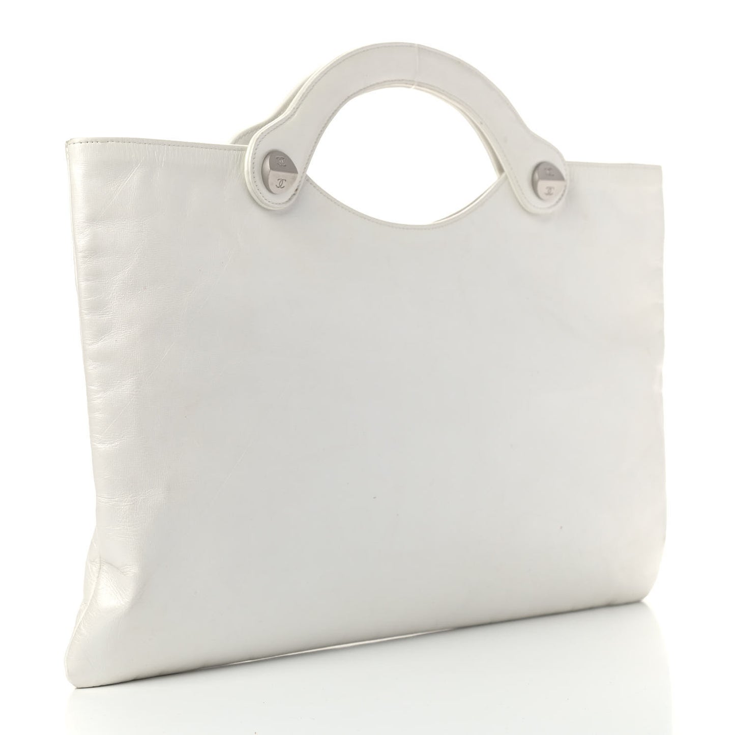 Calfskin Quilted Top Handle Tote Bag White