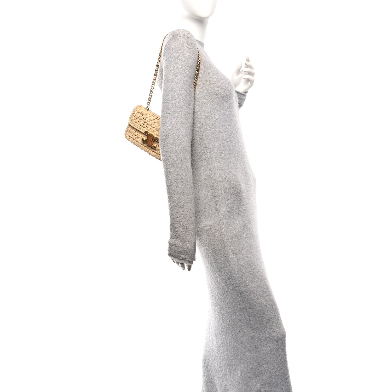 Celine Raffia Effect Claude Chain Shoulder Bag Natural 2 of 9