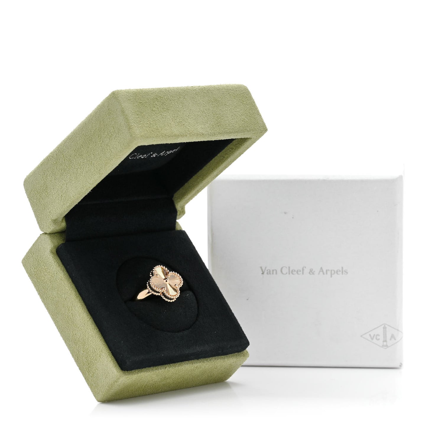 18K Yellow Gold Guilloche Vintage Alhambra Ring 55 7.25