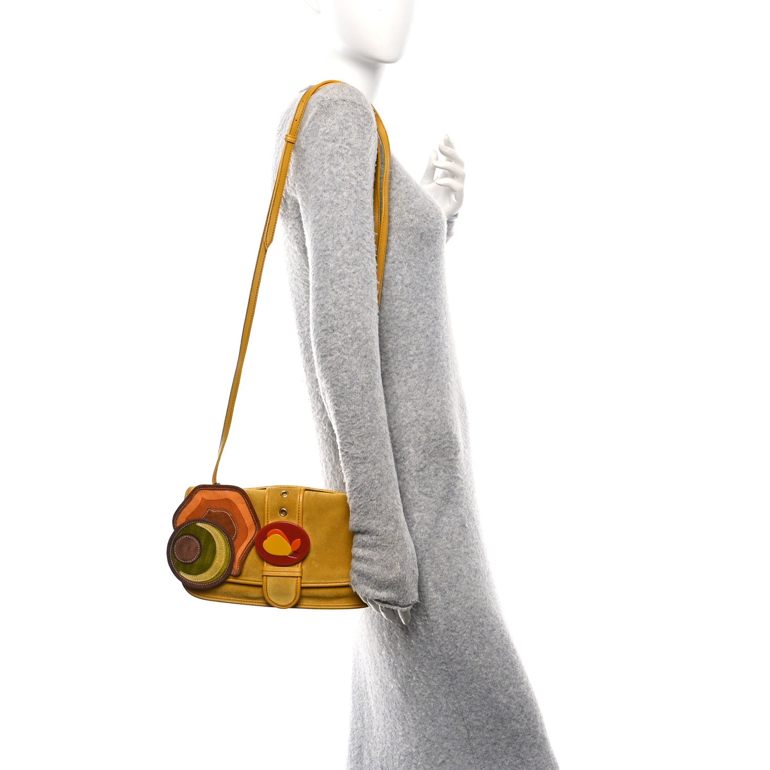 Miu Miu Suede Embroidered Shoulder Bag Yellow 2 of 11