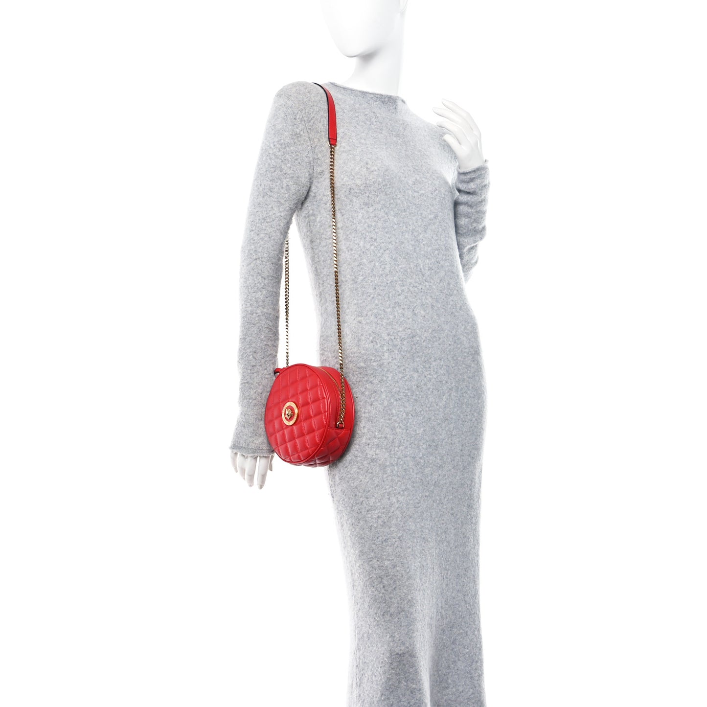 Nappa Quilted La Medusa Round Camera Bag Red