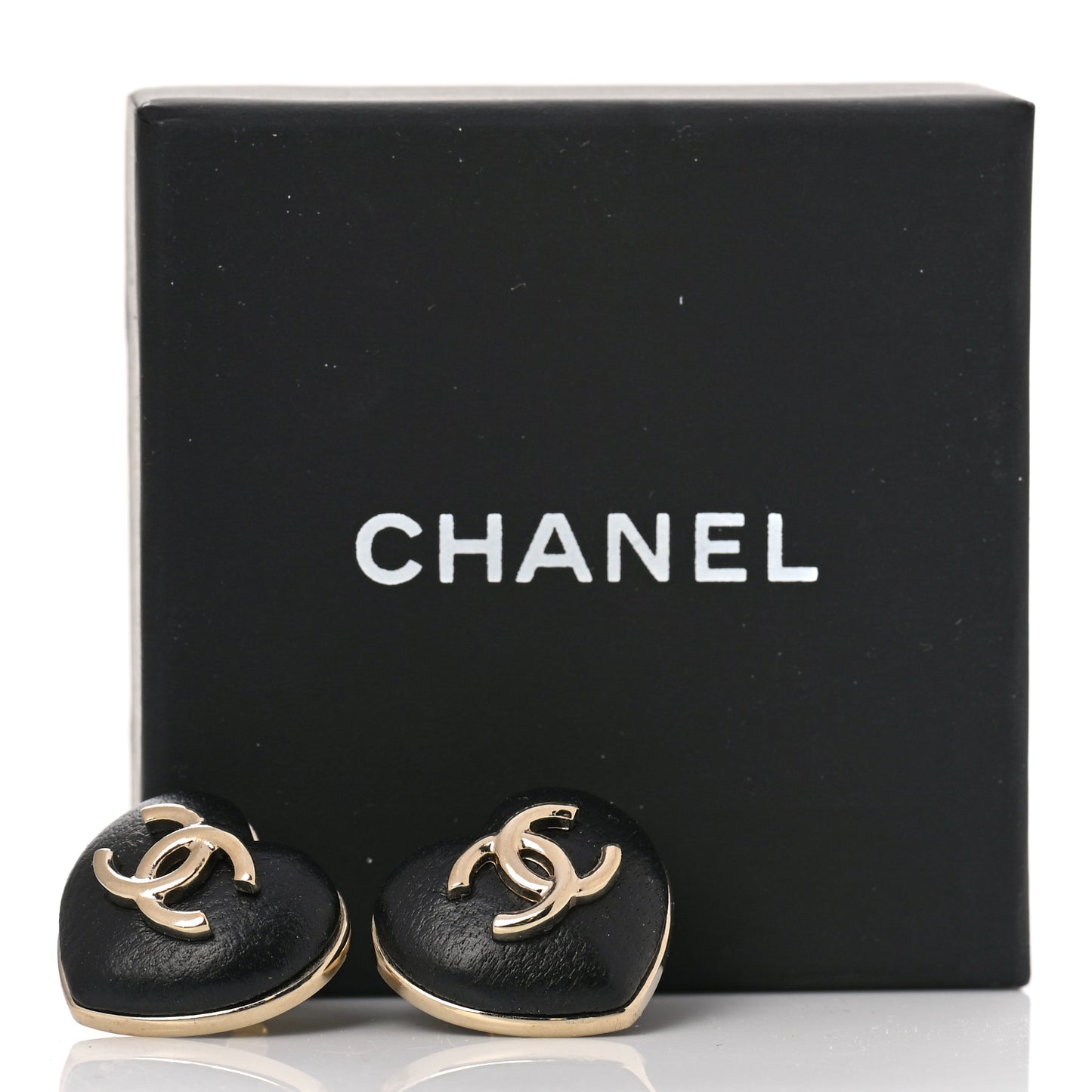 Lambskin CC Heart Earrings Black Gold