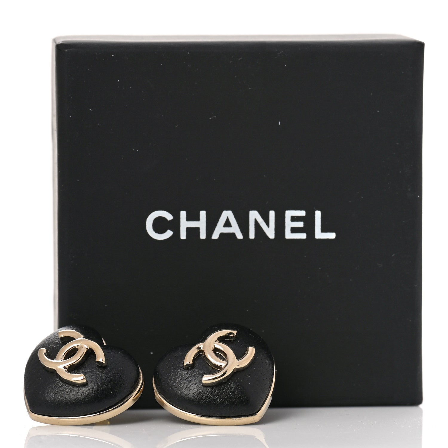 Chanel Lambskin CC Heart Earrings Black Gold 5 of 5