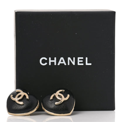 Chanel Lambskin CC Heart Earrings Black Gold 5 of 5