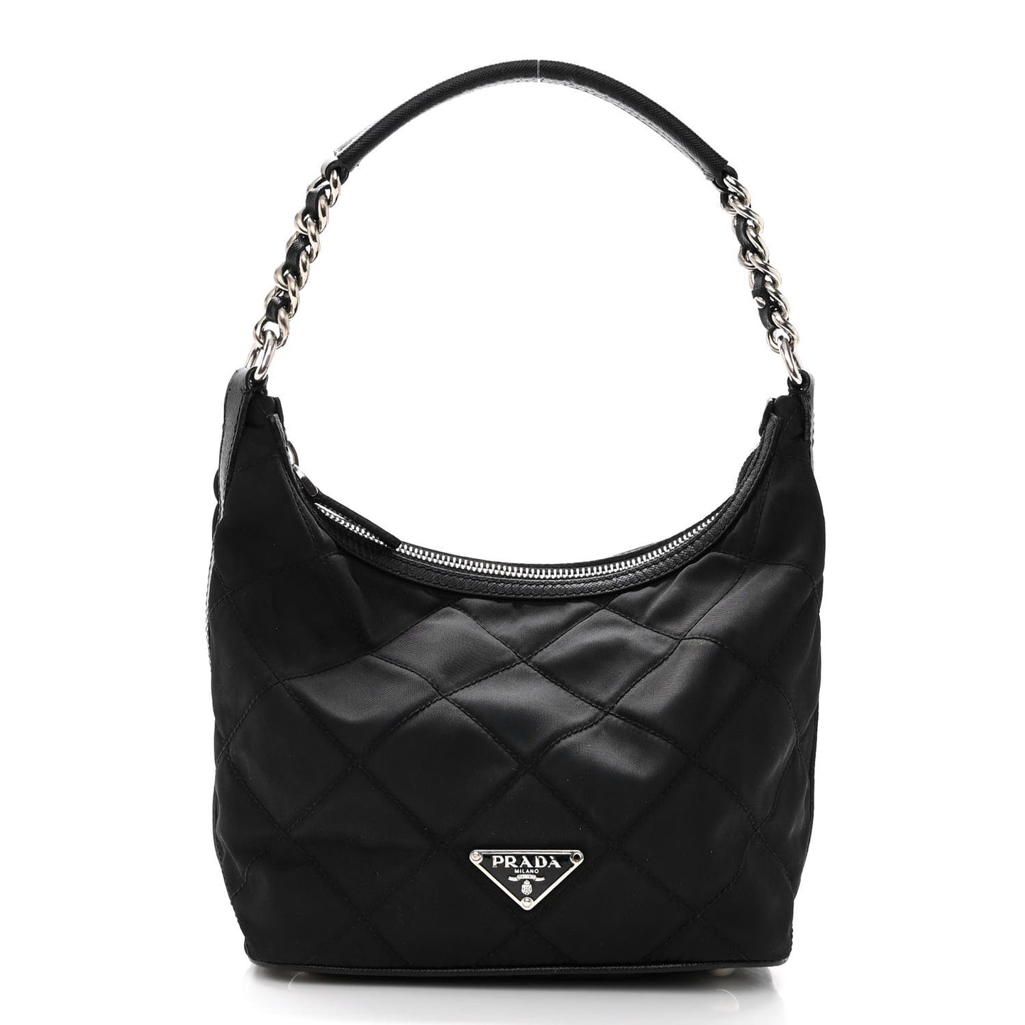 Tessuto Nylon Quilted Saffiano Shoulder Bag Black
