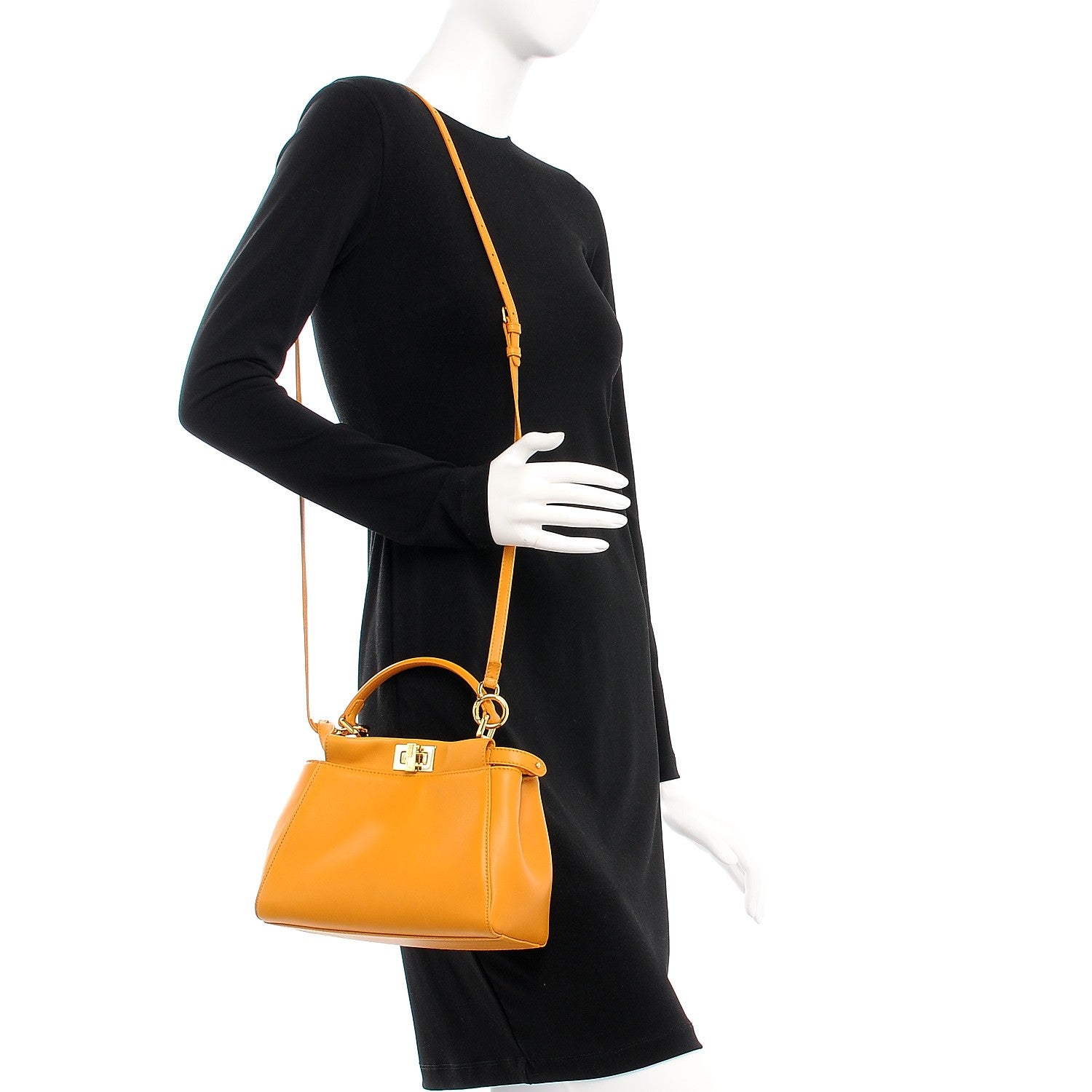 Fendi Nappa Mini Peekaboo Iconic Satchel Giallo Syrup 2 of 9