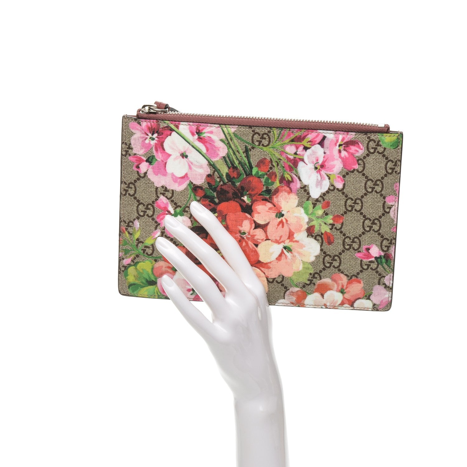 Gucci GG Supreme Monogram Blooms Small Zip Pouch Beige Multicolor Dry Rose 2 of 6