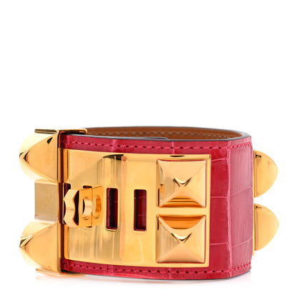 Hermes Shiny Alligator Collier de Chien CDC Bracelet T2 Rose Extreme 3 of 5