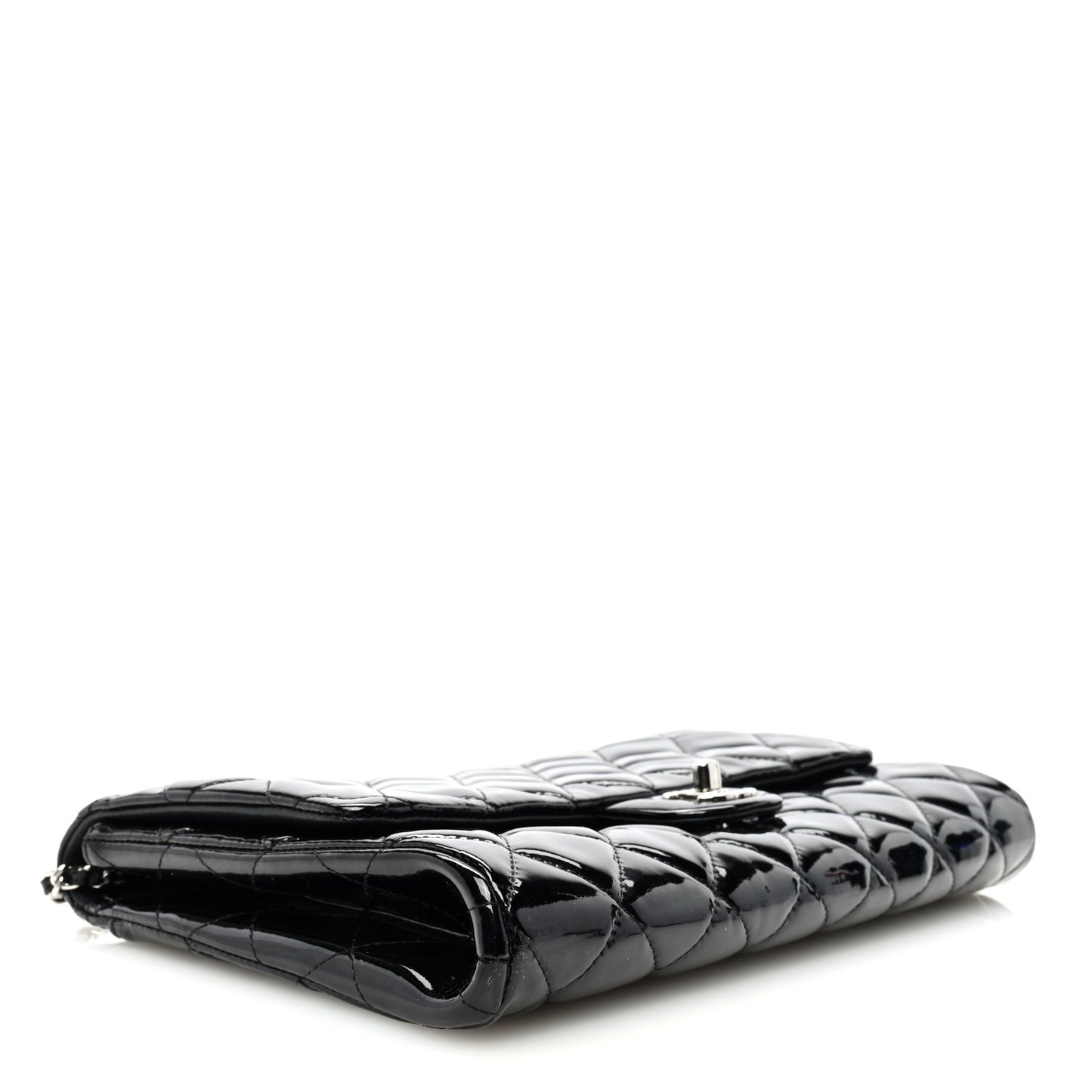 Patent Quilted Clutch with Chain Flap Black