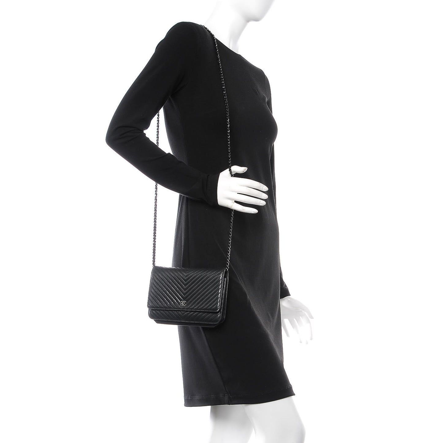 Lambskin Chevron Quilted Wallet On Chain WOC So Black