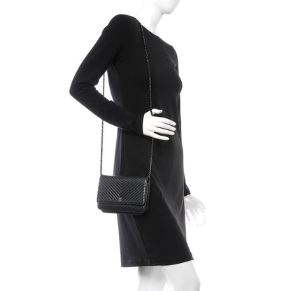 Chanel Lambskin Chevron Quilted Wallet On Chain WOC So Black 2 of 17