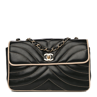 Chanel Lambskin Quilted Single Flap Bag Black Beige 1 of 25