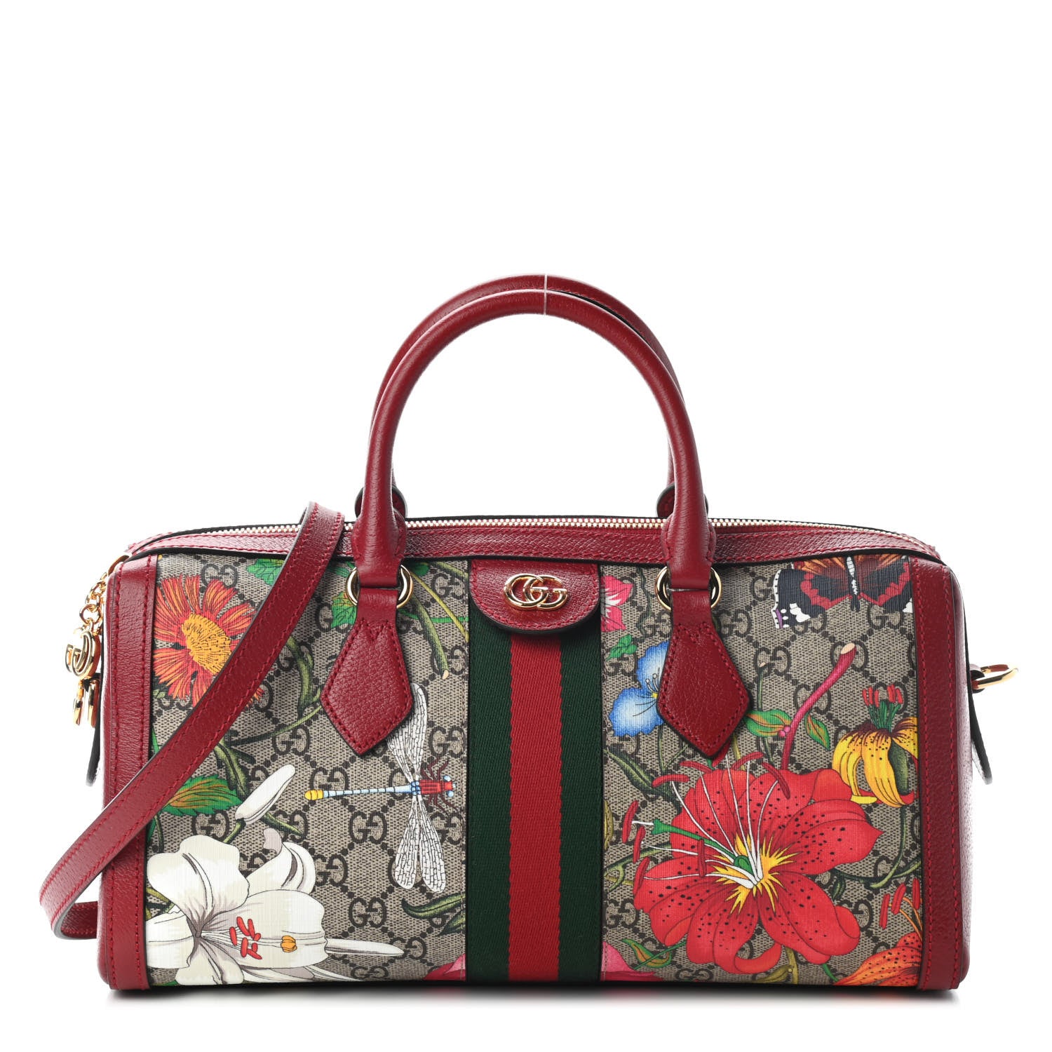 Gucci GG Supreme Monogram Flora Web Medium Ophidia Boston Red 1 of 9