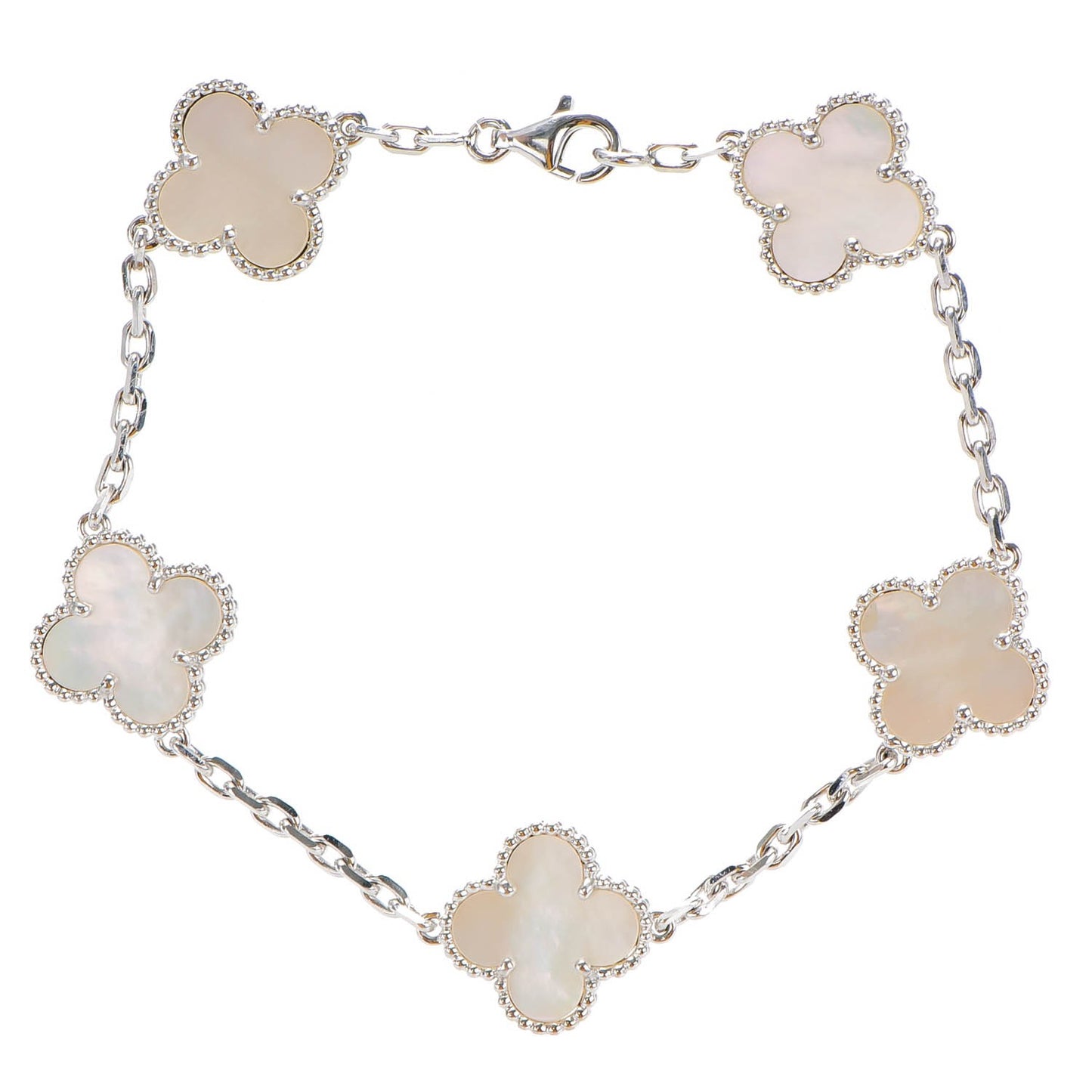18K White Gold Mother of Pearl 5 Motifs Vintage Alhambra Bracelet