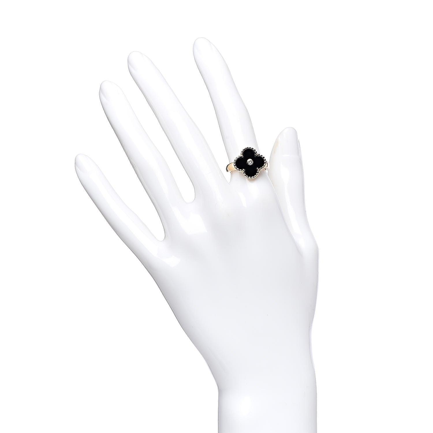 Van Cleef & Arpels 18K Yellow Gold Black Onyx Diamond Vintage Alhambra Ring 51 5.75 2 of 6