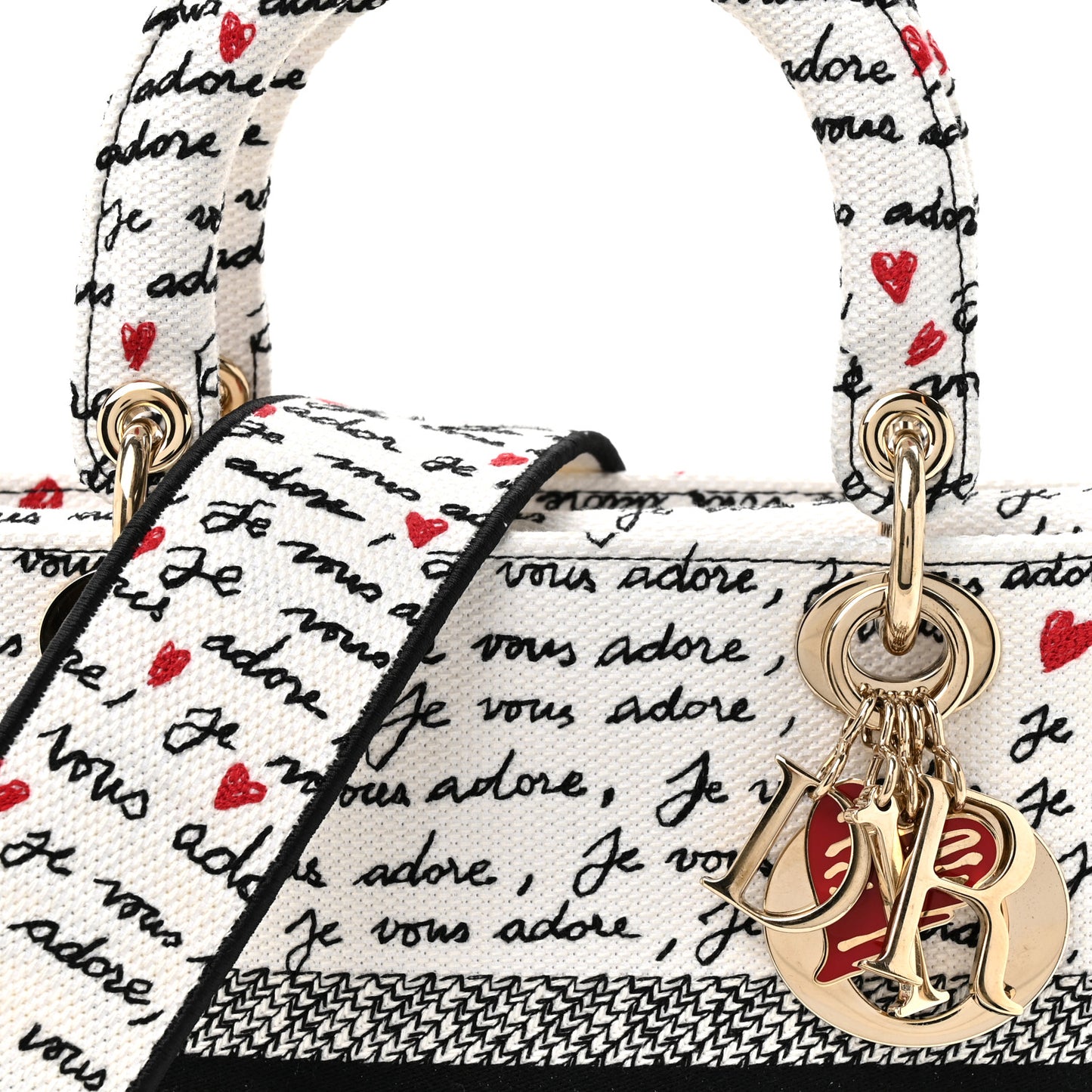 Canvas Embroidered Dioramour Je Vous Adore Medium Lady D-Lite White Black Red