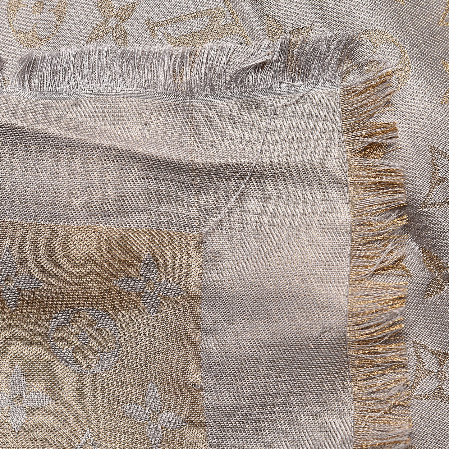 Silk Wool Monogram Shine Shawl Charcoal Greige
