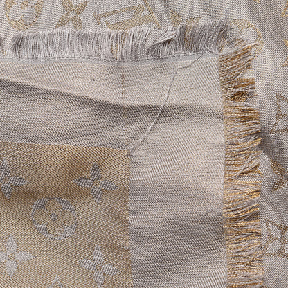 Louis Vuitton Silk Wool Monogram Shine Shawl Charcoal Greige 5 of 5