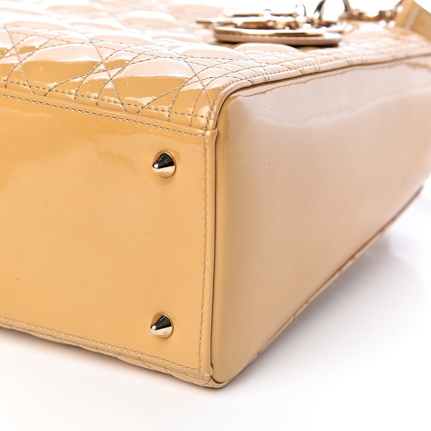 Metallic Patent Cannage Medium Lady Dior Yellow