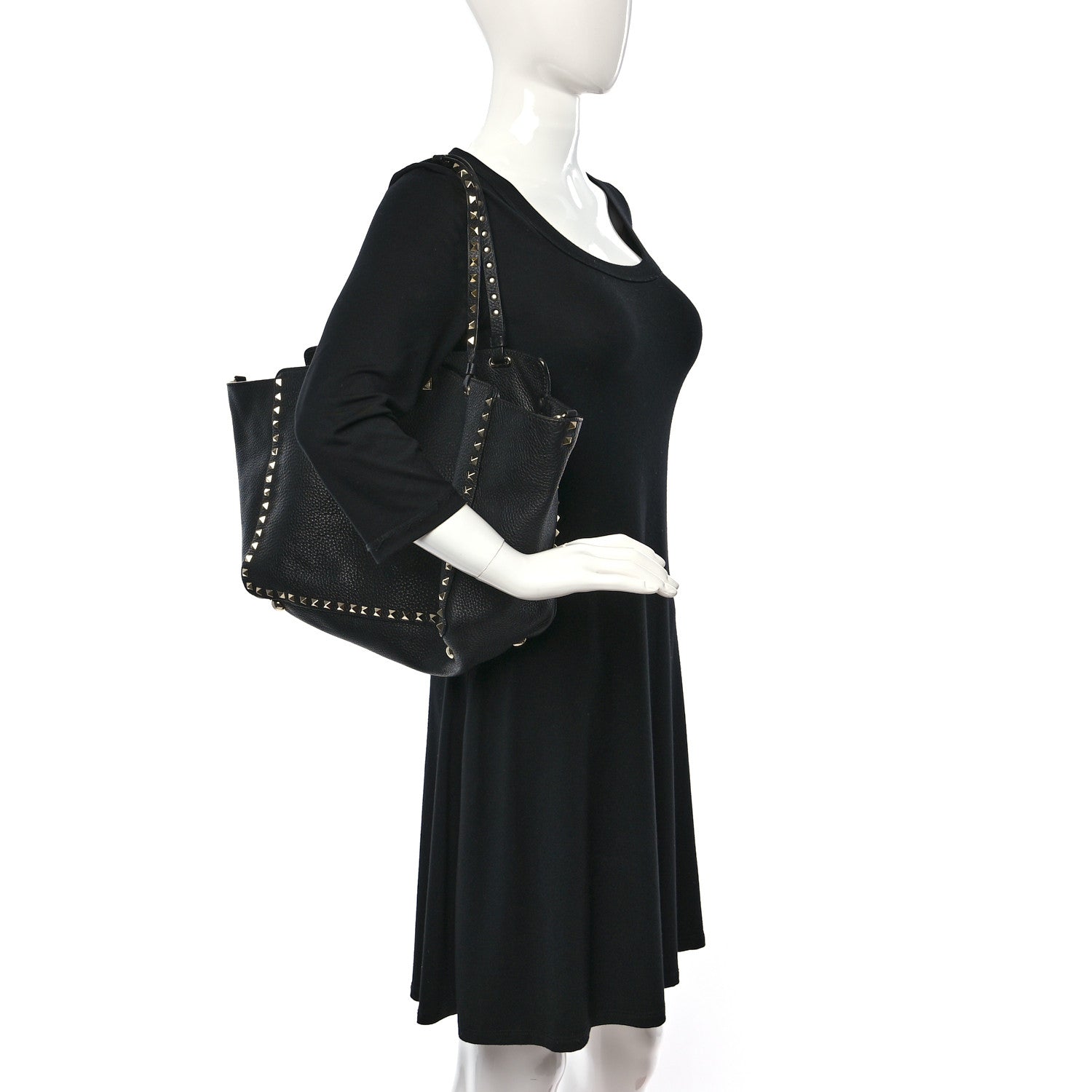 Valentino Garavani Pebbled Calfskin Medium Rockstud Tote Black 2 of 8