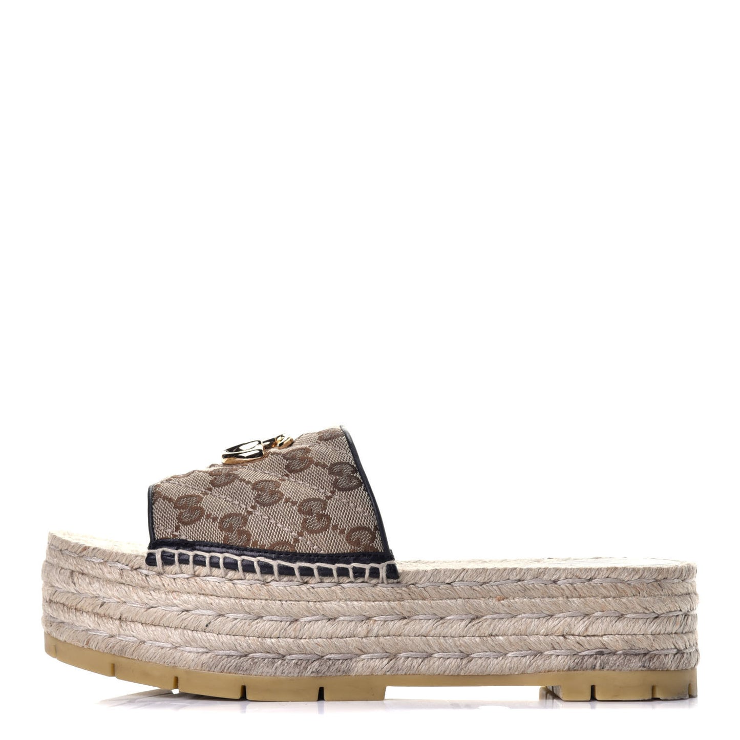 Monogram Matelasse Diagonal GG Marmont Platform Espadrille Slide Sandals 40.5 Beige Ebony Black