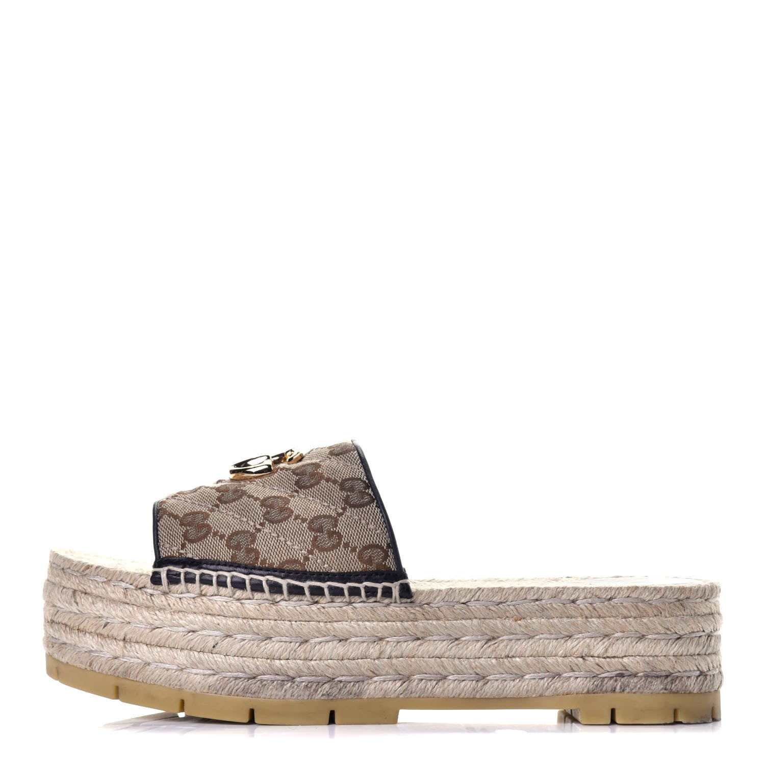 Gucci Monogram Matelasse Diagonal GG Marmont Platform Espadrille Slide Sandals 40.5 Beige Ebony Black 1 of 8