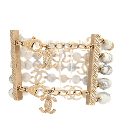 Chanel Beaded CC Multistrand Bracelet Gold White 3 of 4
