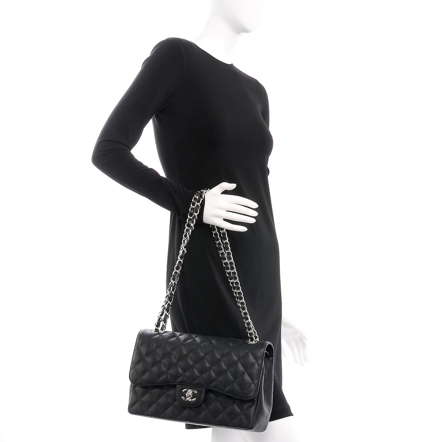 Caviar Quilted Jumbo Double Flap Black
