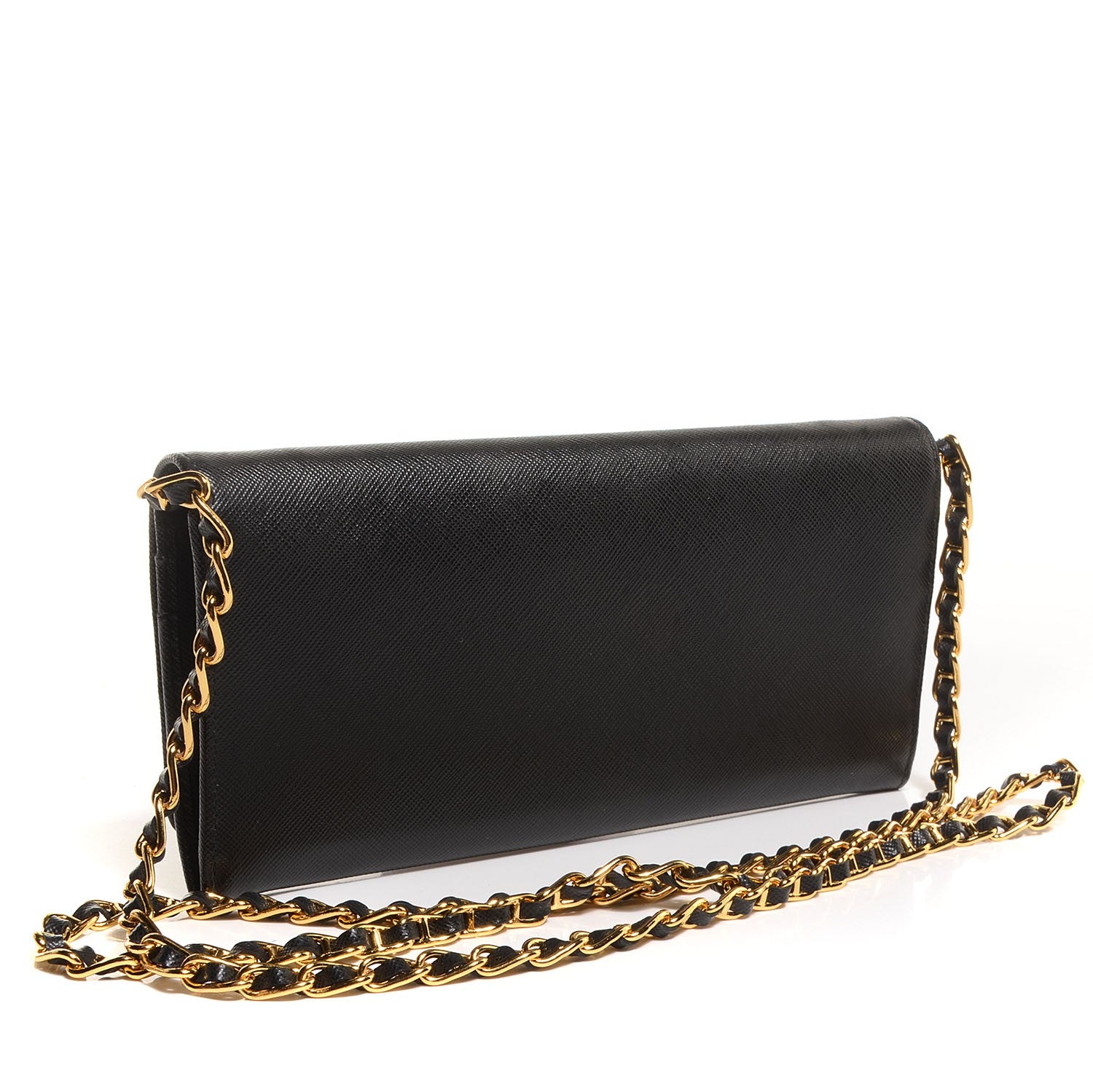 Prada Saffiano Metal Oro Chain Wallet Nero Black 4 of 9