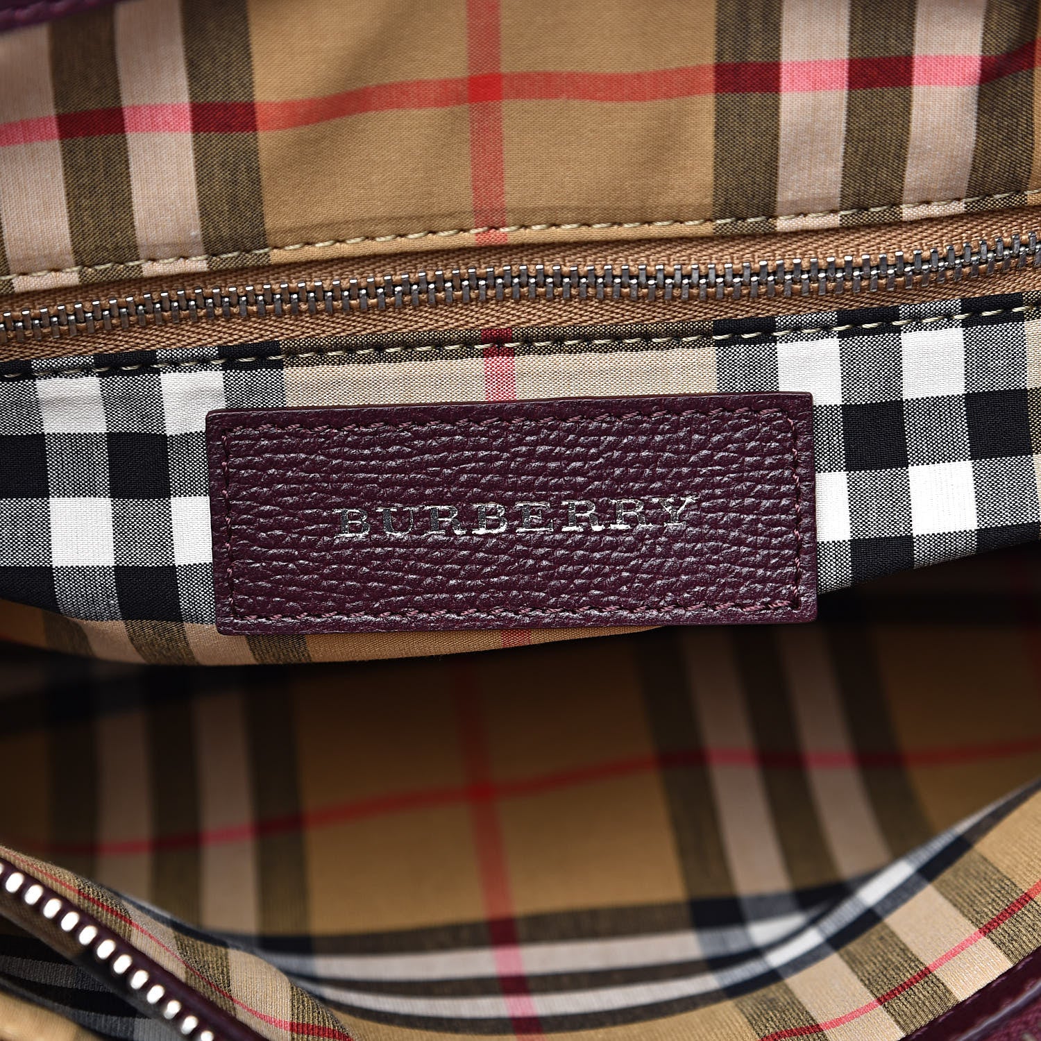 Burberry Derby Calfskin House Check Medium Banner Tote Burgundy 7 of 12