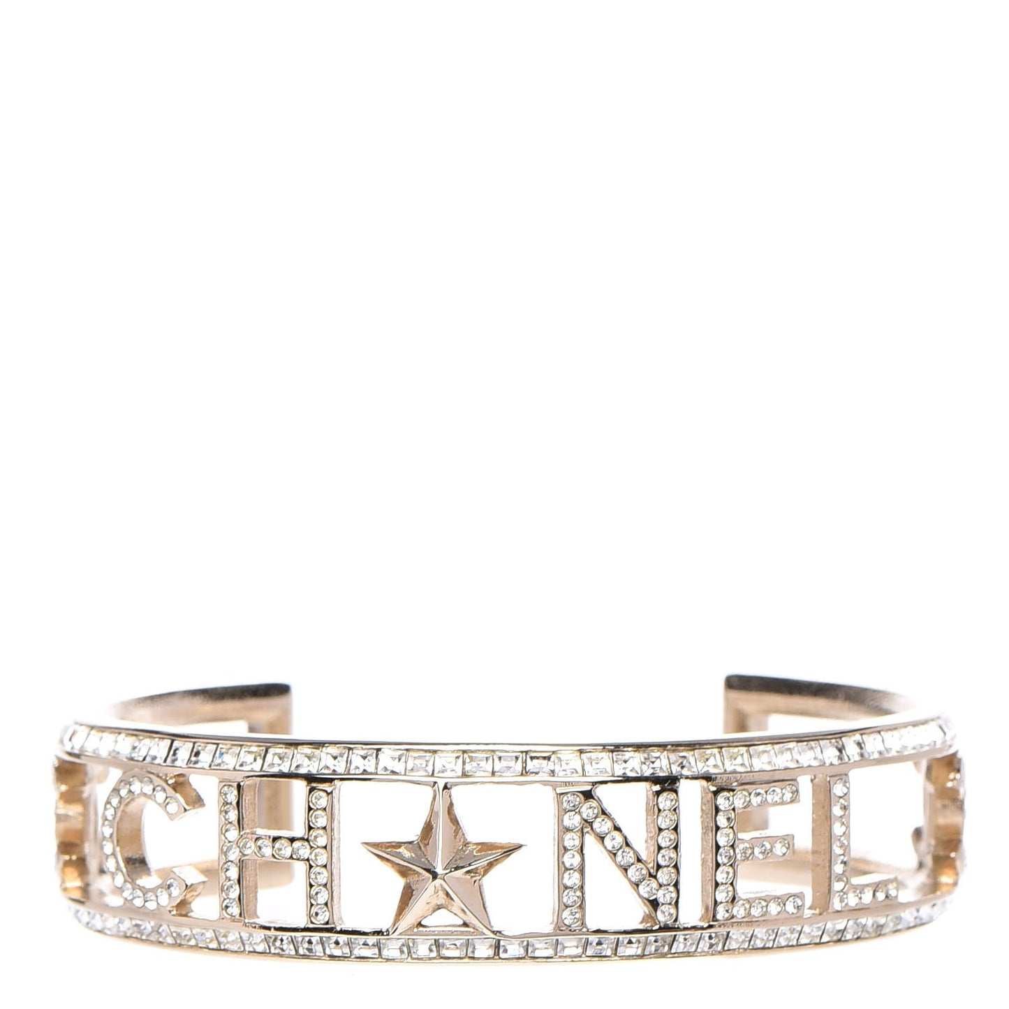 Crystal Baguette Logo Cuff Bracelet Gold