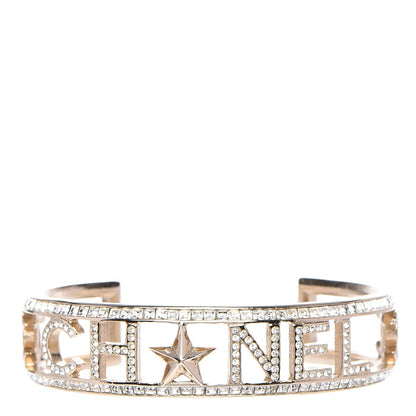 Chanel Crystal Baguette Logo Cuff Bracelet Gold 1 of 6