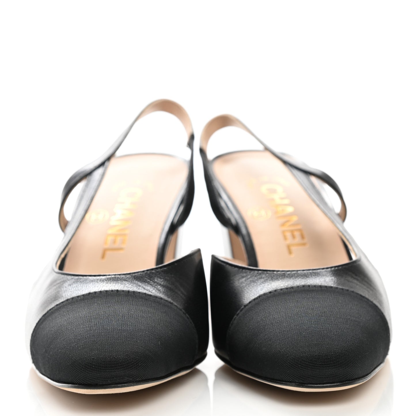 Goatskin Grosgrain Cap Toe CC Slingback Sandals 36.5 Black