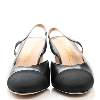 Chanel Goatskin Grosgrain Cap Toe CC Slingback Sandals 36.5 Black 2 of 9
