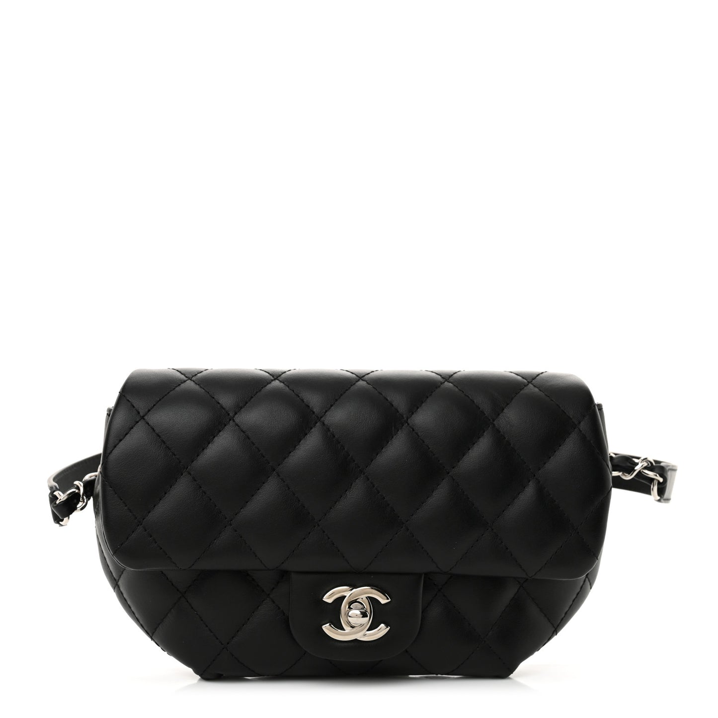 Calfskin Quilted CC Uniform Flap Belt Bag Black