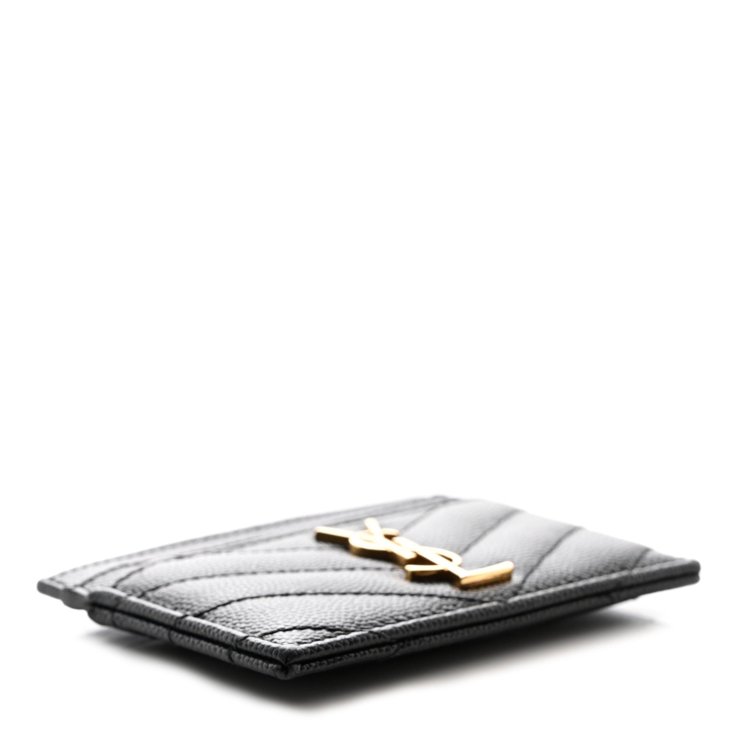 Saint Laurent Grain De Poudre Matelasse Chevron Monogram Credit Card Case Black 4 of 8