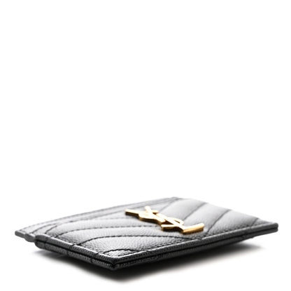 Saint Laurent Grain De Poudre Matelasse Chevron Monogram Credit Card Case Black 4 of 8