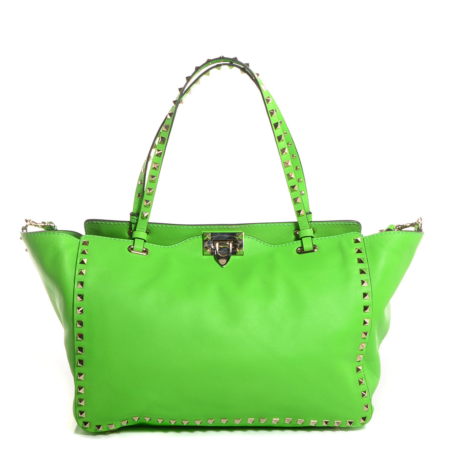 Vitello Medium Rockstud Tote Green Fluo